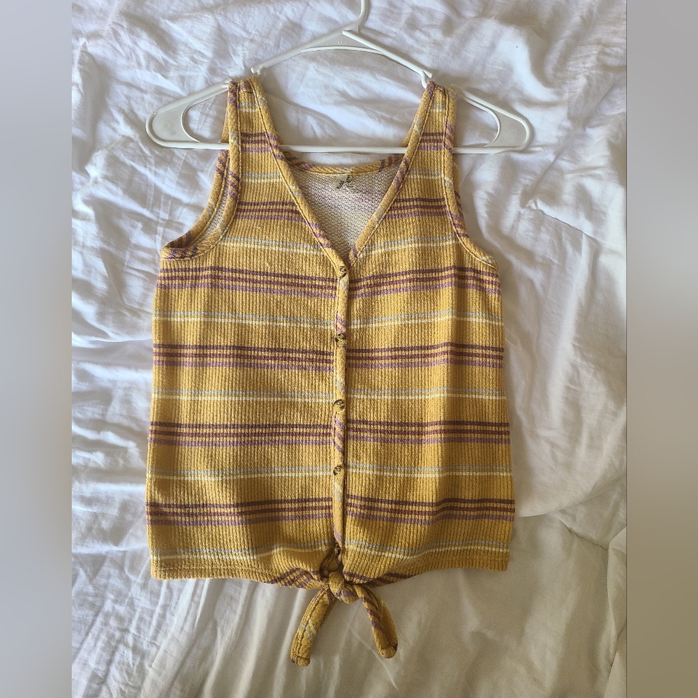Mustard yellow button up textures tank top